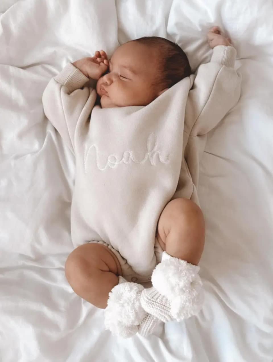 Natural Custom Embroidered Baby Winter Bubble Romper