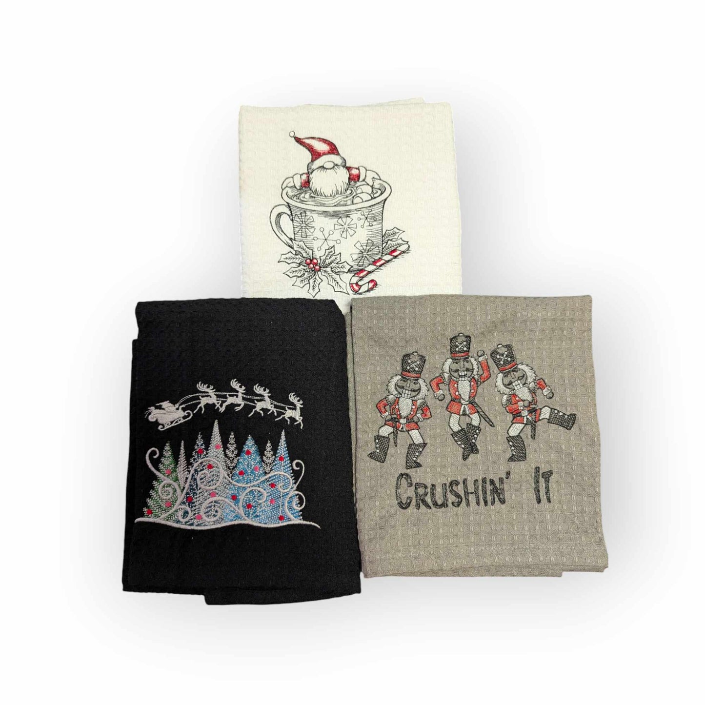 Embroidered Christmas Tea Towels