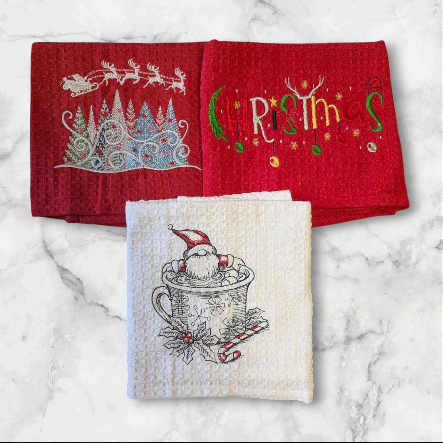 Embroidered Christmas Tea Towels