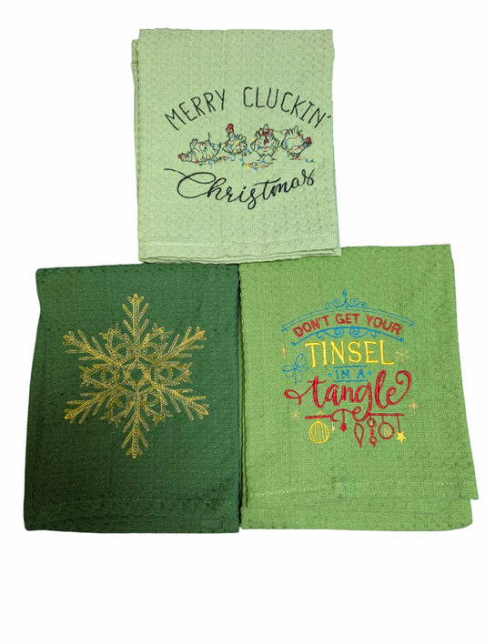 Embroidered Christmas Tea Towels