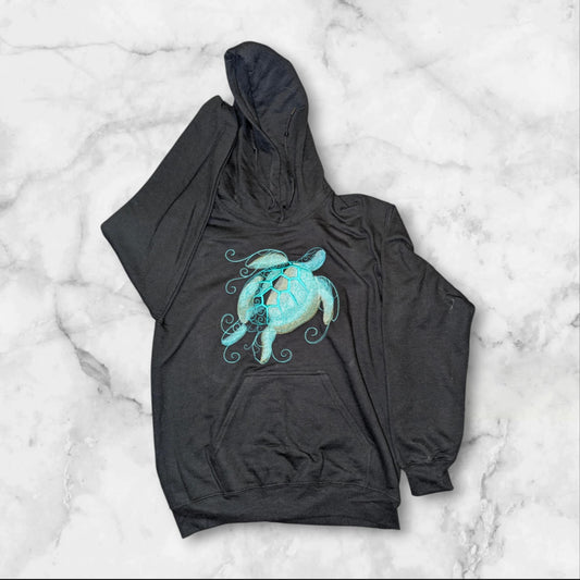 Baroque Aquamarine Sea Turtle Hoodie – Where Ocean Magic Meets Cozy Comfort 🐢