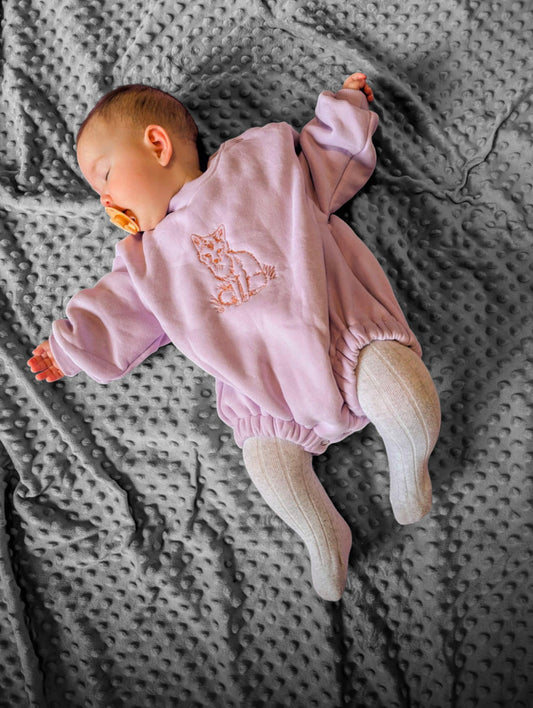 Lavender Custom Embroidered Baby Winter Bubble Romper