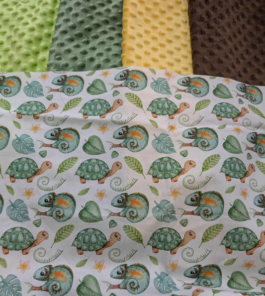 🌿 Limited Edition Chameleon & Turtle Pram Blanket 🐢🦎