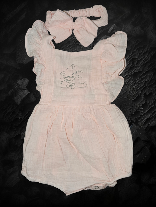 Girl's "Cat & Teddy" Summer Romper - Pink (3-6 months)