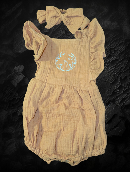 Girl's "Bunny" Summer Romper - Mustard (12-18 months)
