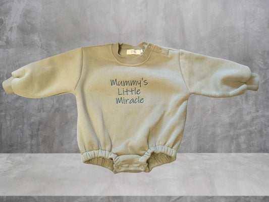Sage Custom Embroidered Baby Winter Bubble Romper