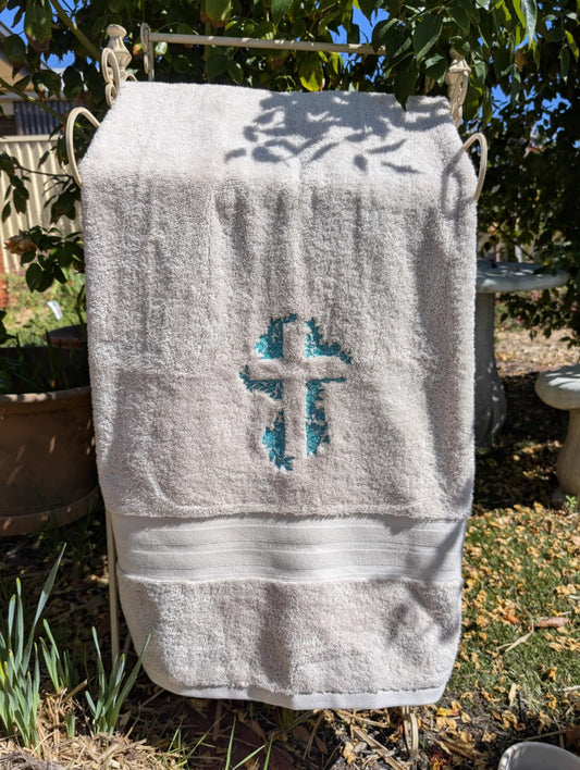 Heirloom Cross Embroidered Towel – Custom Colours & Personalisation Available
