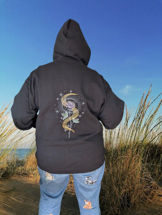 🌙 Celestial Garden Zip Hoodie – Embroidered Magic on the Move