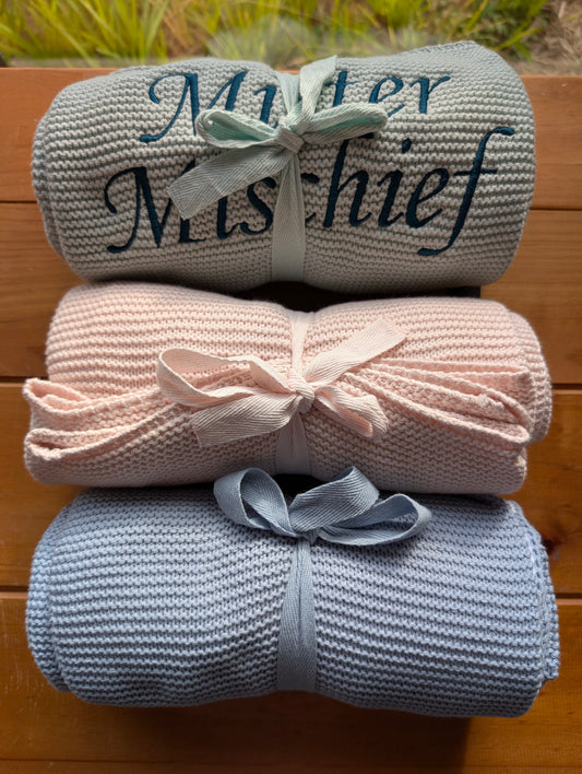 Embroidered Knit Blanket – Customisable & Cozy
